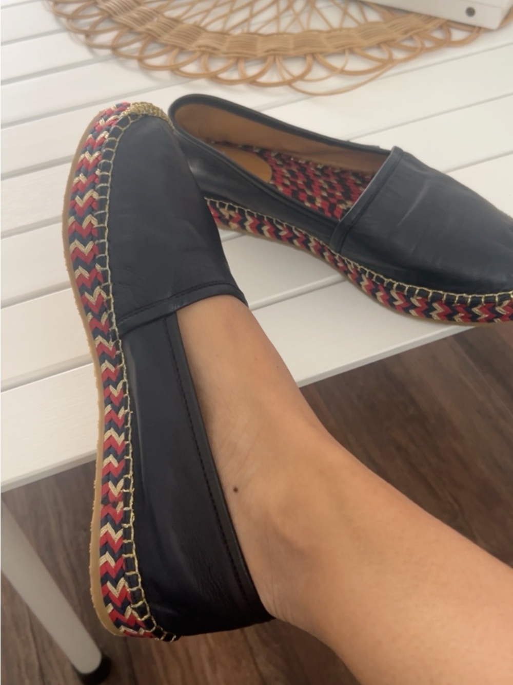 Gucci Black Leather Espadrilles with Red and Gold Braided Trim